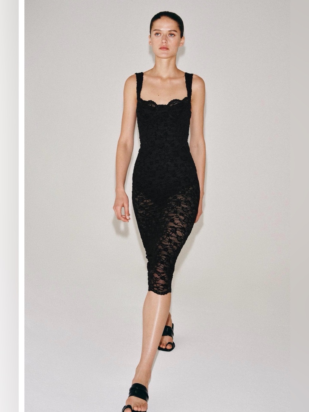 NWT Zara Womens Black Lace Midi Dress Medium 1165/470/800